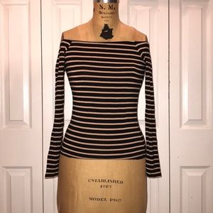 Baby pink and black off shoulder long sleeved tee